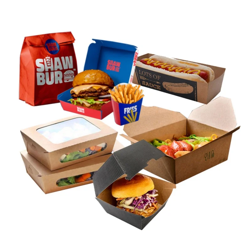 Custom  Custom design printed logo disposable mini cardboard kraft fast food lunch fries hot dog hamburger burger packaging pape