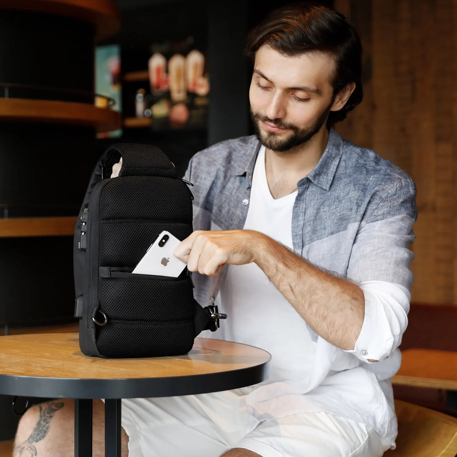 Water Repellent Men Crossbody Bag with USB Charging Port