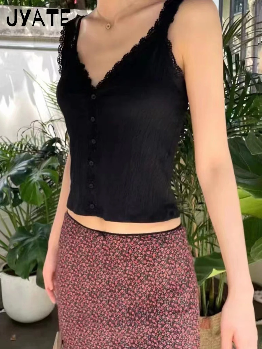 

Майка женская облегающая с V-образным вырезом, хлопковый однобортный винтажный жилет без рукавов, повседневный Топ в стиле Харадзюку, Y2K, на лето