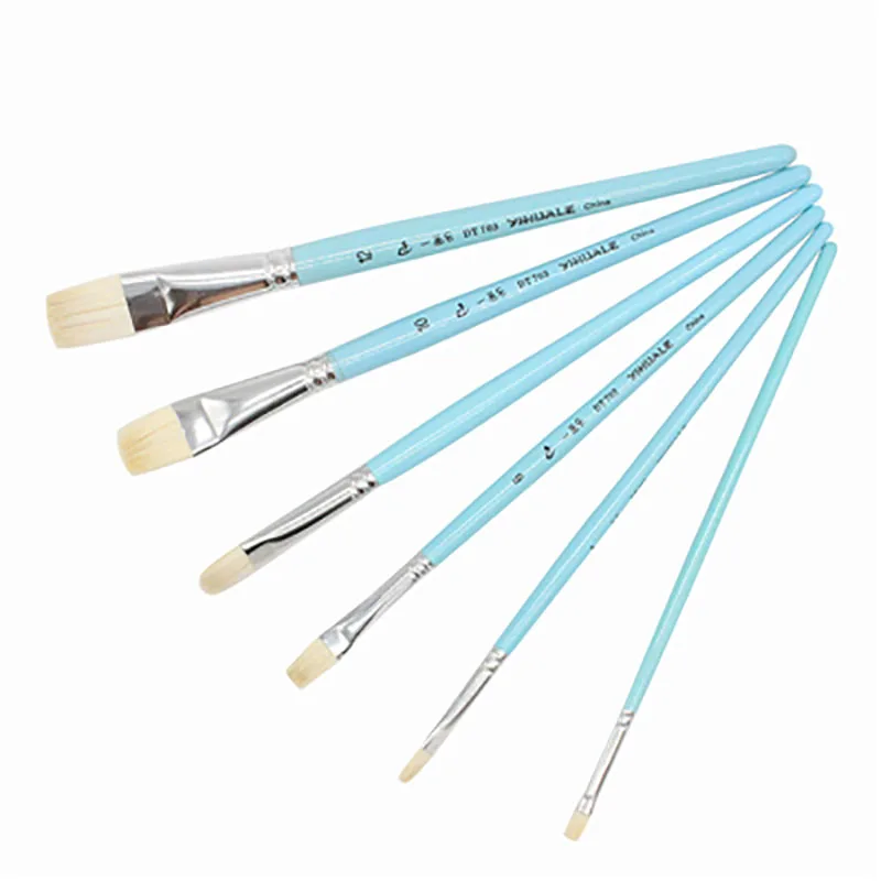 Oil Acrylic Paint Brushes Set. 100% Natural Chungking Hog Hair Bristle in Portable Organizer Plastic Container. 6pc Filbert Flat and Round