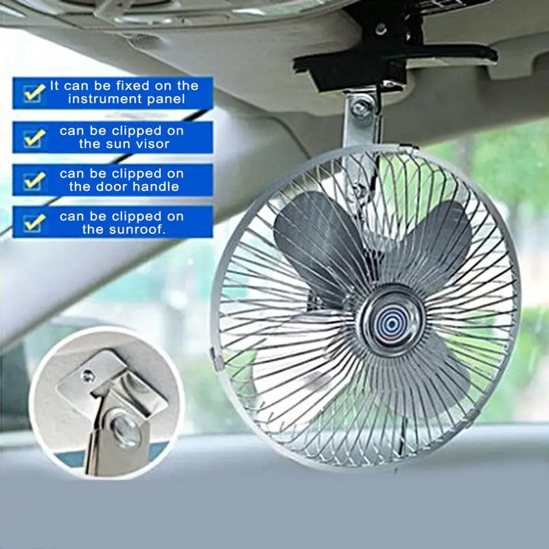 

Automobile Car Fans Dual-Head 2 Speeds Adjustable For Dashboard 12V Truck Van Oscillating Easy Install Clip-On Air Flow Cooling