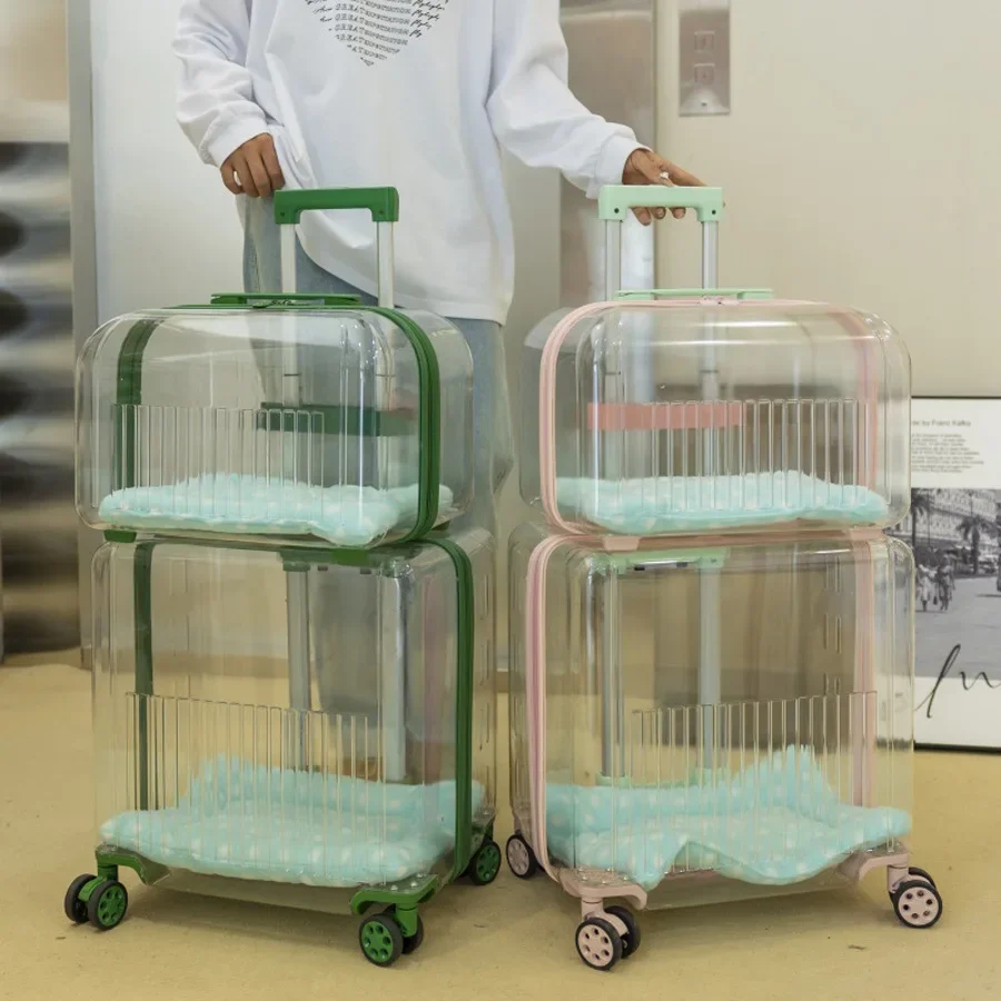 Cat Transport Pet Carrier Pet Trolley Box Cat Carrier Bag Convenient Going Out Two or Three Cats Dog Suitcase Ventilate