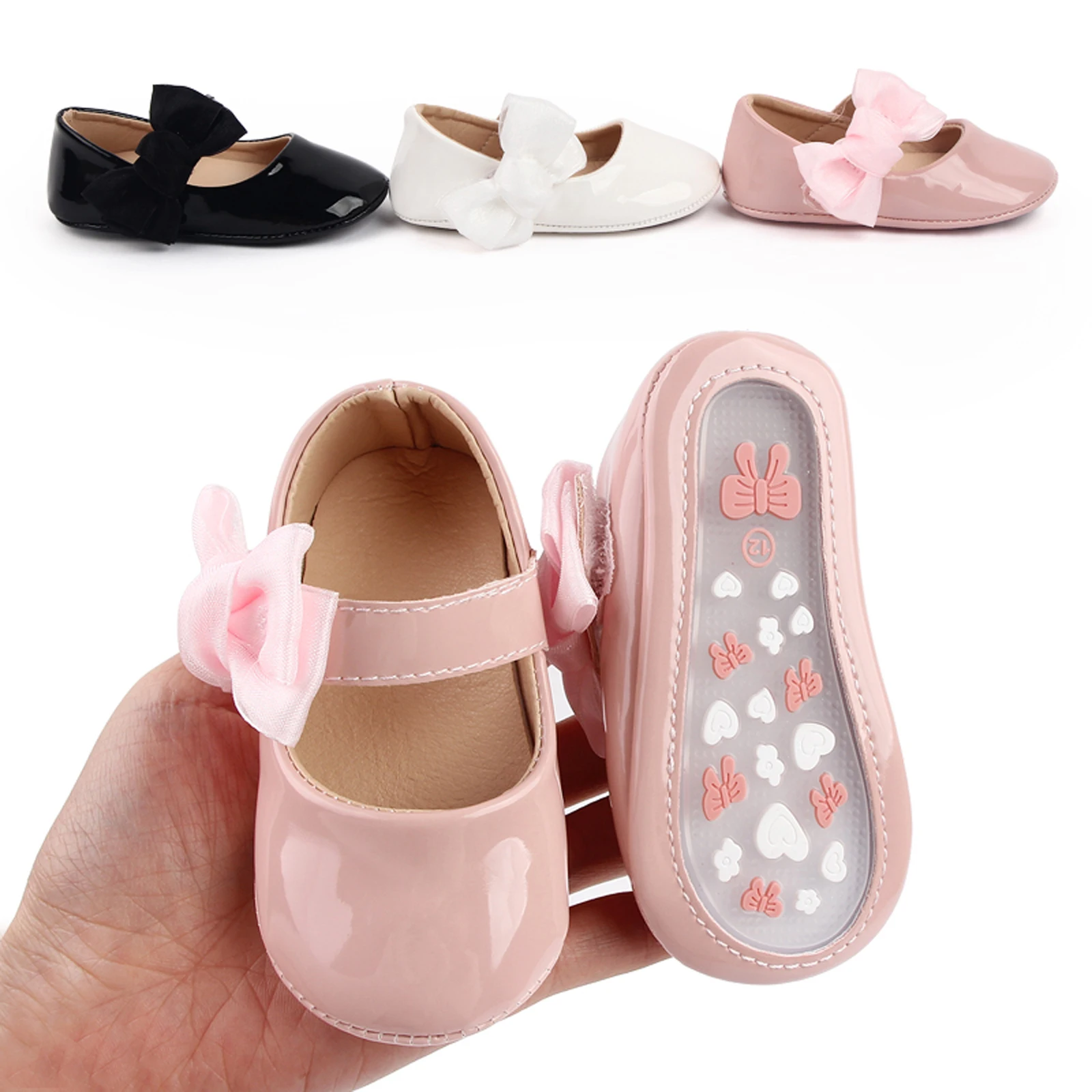 Baby Girls Cute Soft Moccasinss Shoes Princess Bowknot PU Leather Flats Shoes First Walkers Non-Slip Soft-Sole Mary Janes