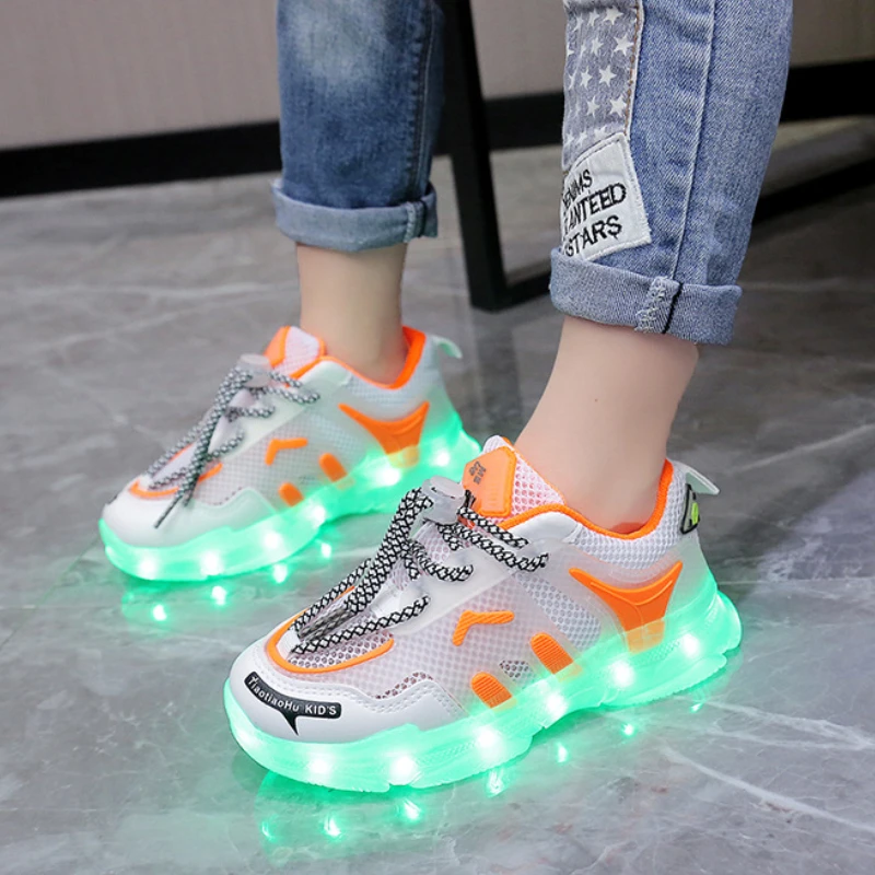 USB Charging Children's LED Light Shoes Spring Mesh Breathable