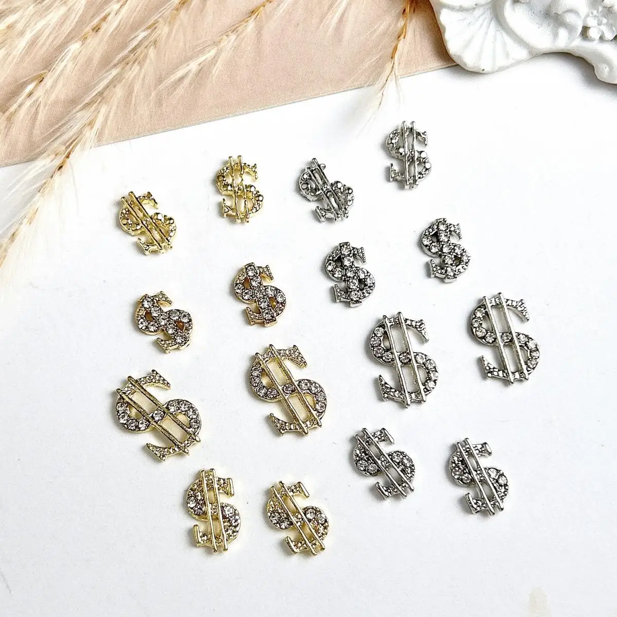 10PCS Exquisite Dollar Sign Nail Charms Metal Alloy Sparkling Rhinestone Nail Art Decorations Accessories For Manicure DIY 4