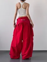 Women's Dance & Y2K Style Pants - Cross-layer Straps Design Casual Streetwear Trousers Wide Leg Cargo Pants for Hip Hop Dance - Image 2