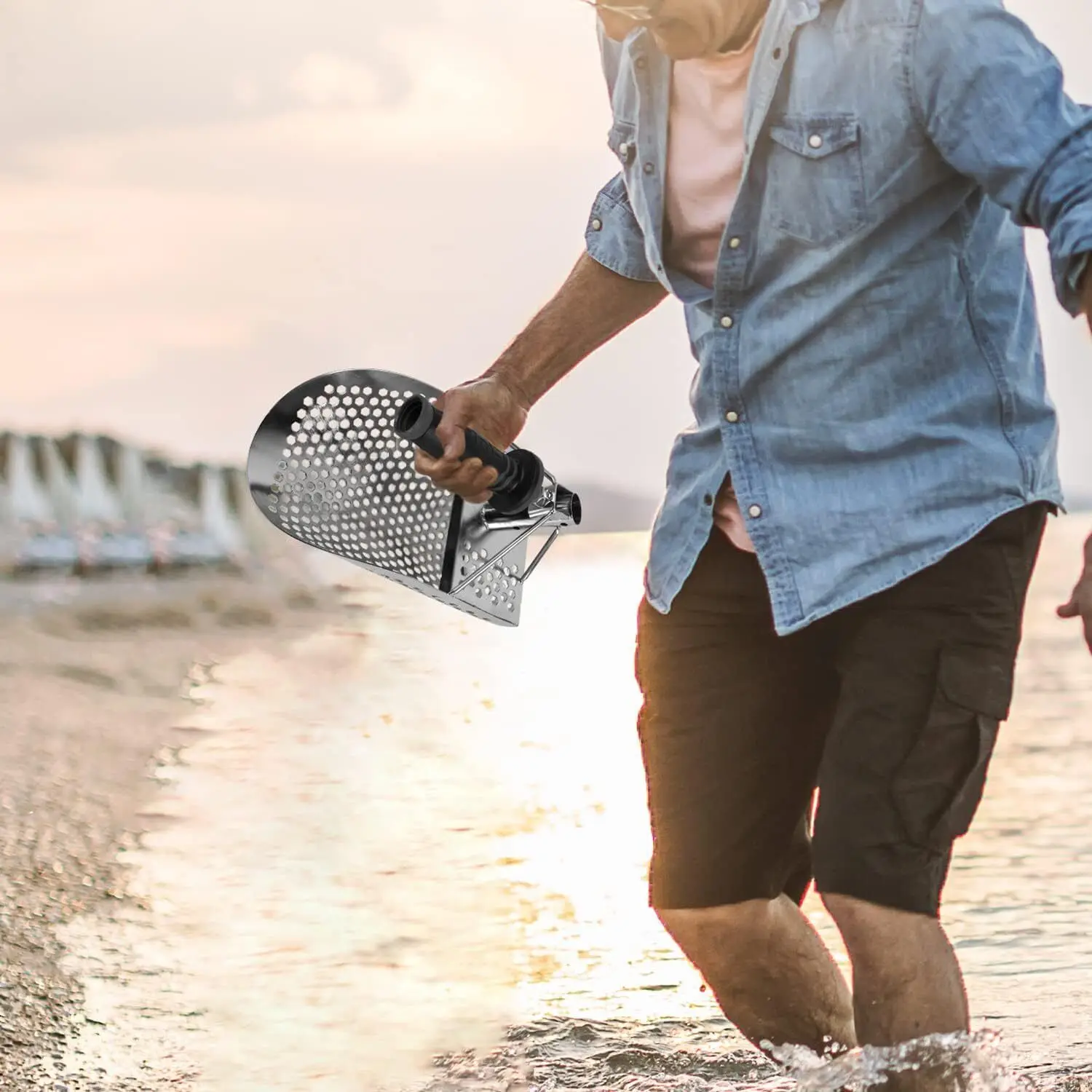 Stainless Steel Sand Scoop for Metal Detecting, Hexahedron 7Mm Holes for Beach Treasure Hunting Hand Held Shovel 6