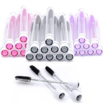 10pcs Diamond Eyelash Brushes Spoolies Reusable Lash Mascara Wands In Tubes Eye Brow Applicatos Eyelash Extension Combs Case 1