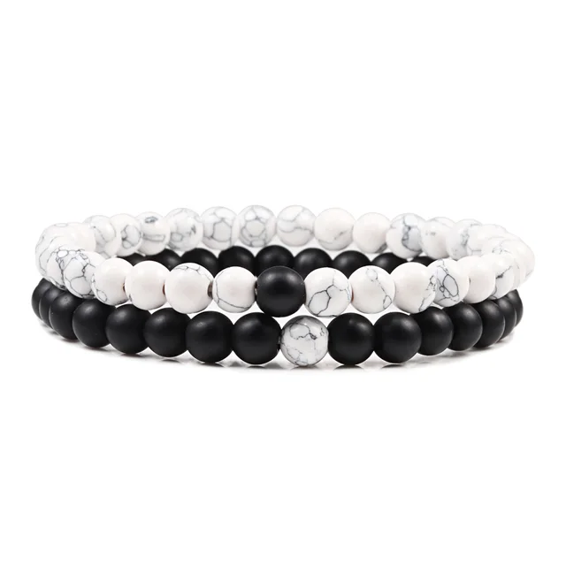 Ensemble de bracelets pour couple, charme en pierre naturelle œil de tigre et lave noire, bracelet extensible tendance, bracelet perlé de yoga, bijoux d'amitié, cadeau