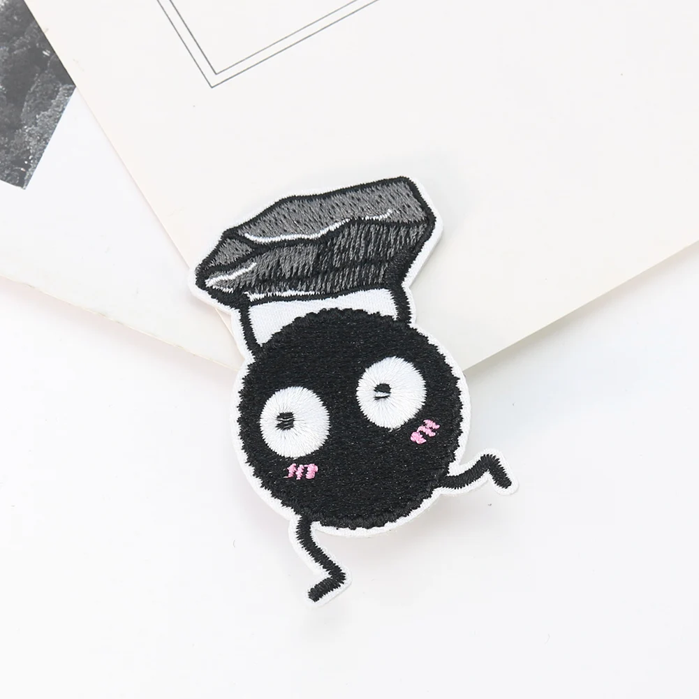 2Pc Kawaii Japanese Anime Characters Black Briquettes Coal Dust Sprite Carbon Embroidery Patch Diy Sewing Applique Badge Crafts