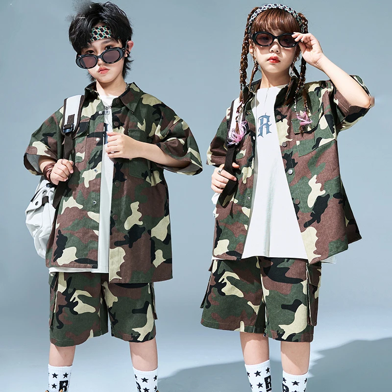 

2023 New Jazz Modern Dance Costumes For Kids Loose Camouflage Hiphop Suit Girls Hip Hop Dance Performance Rave Clothes DQS13453