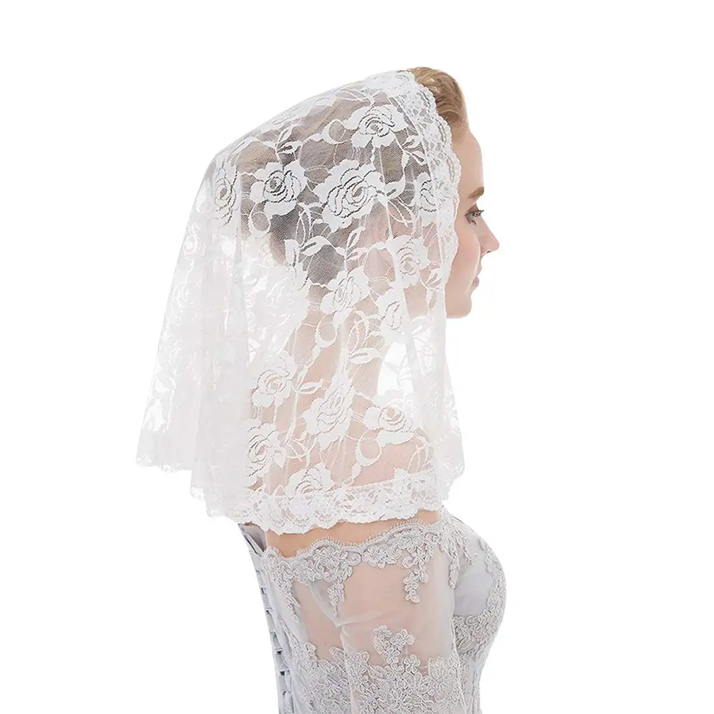 

White Lace Embroidered Veil Wedding Bride Halloween Gothic Costume Headcover