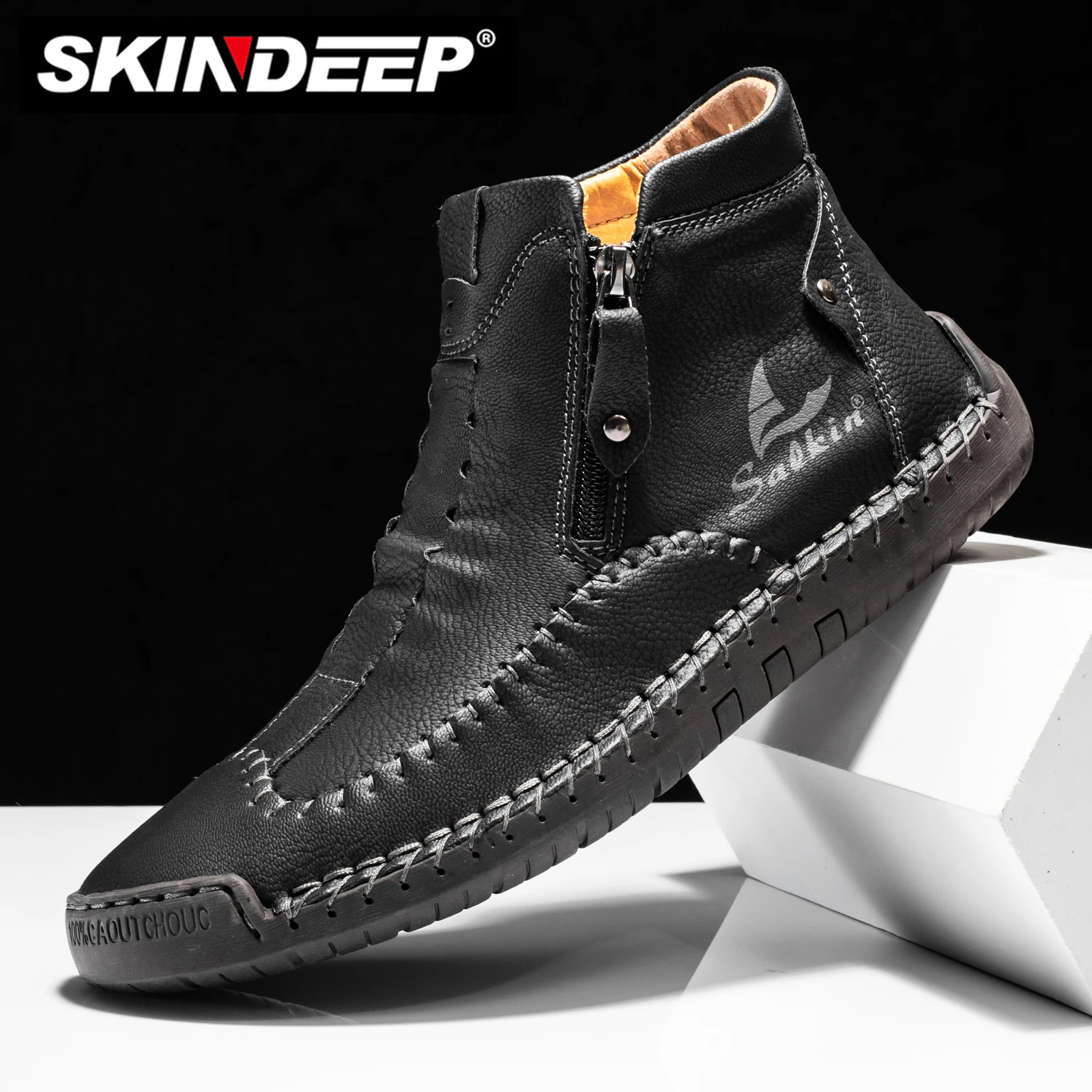 SKINDEEP Men's Fashion Casual Shoes Leather Ankle Boots British Style Short Boots Men Comfortable Large Size Men Oxfords Shoes