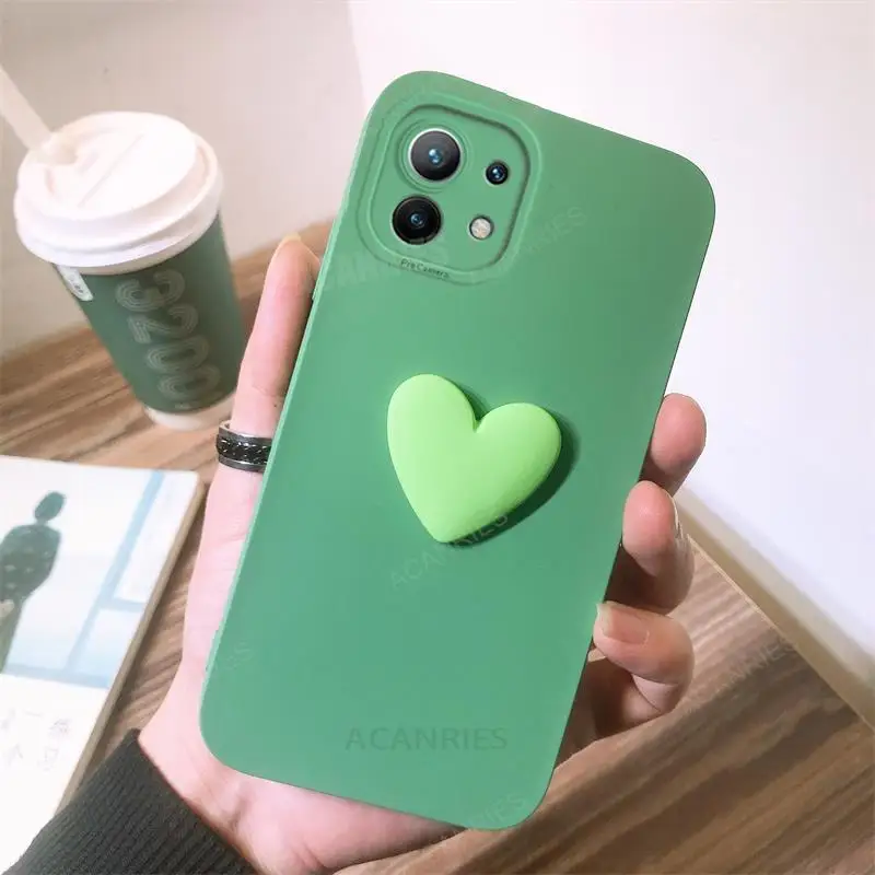 על Mi11lite נוזל סיליקון מקרה עבור Xiaomi Mi 11 לייט 5g Ne 11 לייט 4g 11t פרו 11i אהבת לב מצלמה להגן מלא כיסוי Xiaomi11