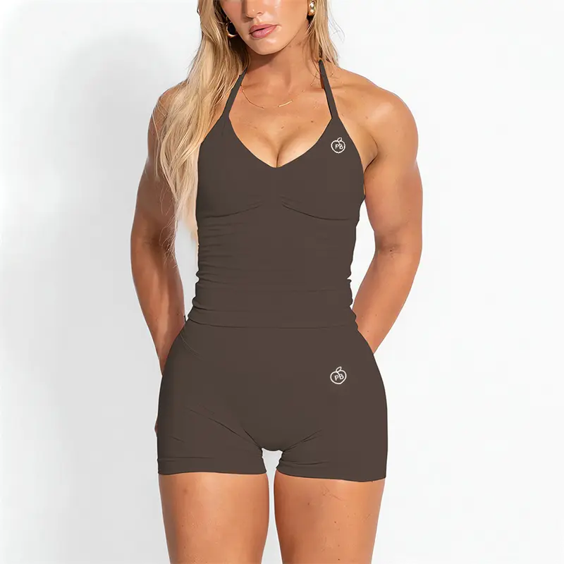 Bum PB Women Sports Yoga Suit Balance Scrunch Shorts Sets Gym Fitted Halter Built-in Bra With Cups Leggings Sets - Image 15