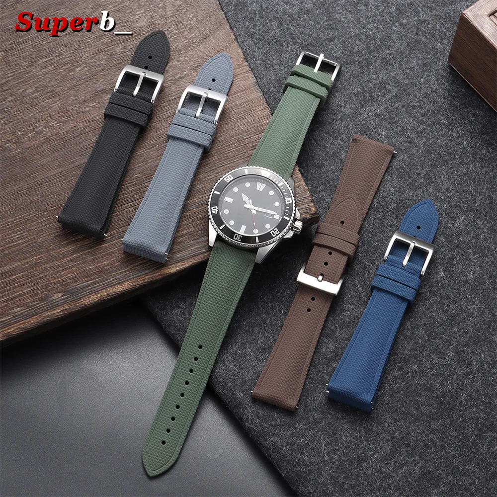 Enhanced FKM Rubber Waterproof Sports Watch Band with Quick Release - Wristband 20mm, 21mm, 22mm