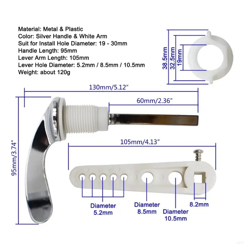 N84C Metal Cistern-Lever Handle for Toilet Wc-Cistern-Tank Toilet-Flush Handle Replacement Zinc-Alloy White Cistern Lever