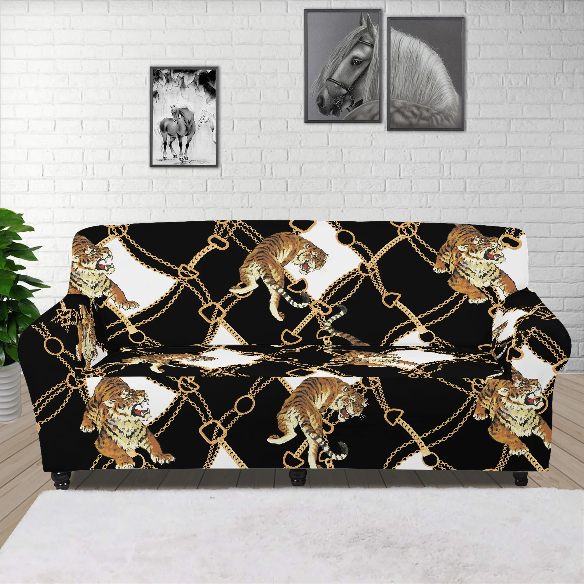 Custom Sofa Covers For Living Room Baroque Tiger And Gold Chain Sofa