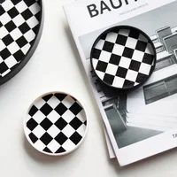 Nordic Ins Black and White Cup Mat Checkerboard Tea Coaster Table Mat Coaster  Nordic Home Decor Desktop Storage 1