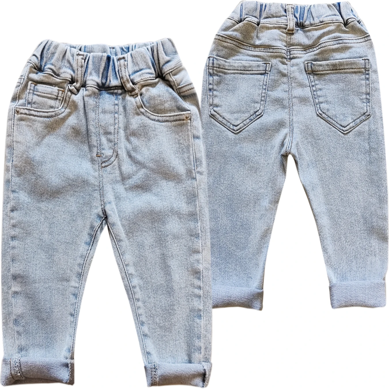 Light Blue Kids Denim Jeans - Elastic Waist