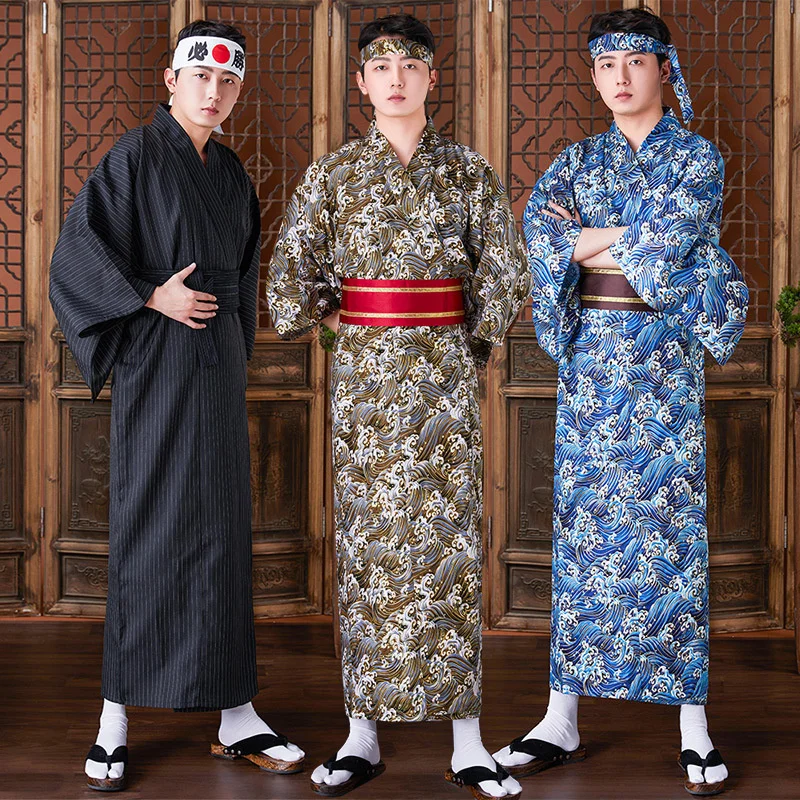 

Japanese Kimono Formal Men's Traditional Kimono Samurai Suit Style Long Samurai Kimono Set Men Japan Dress Set