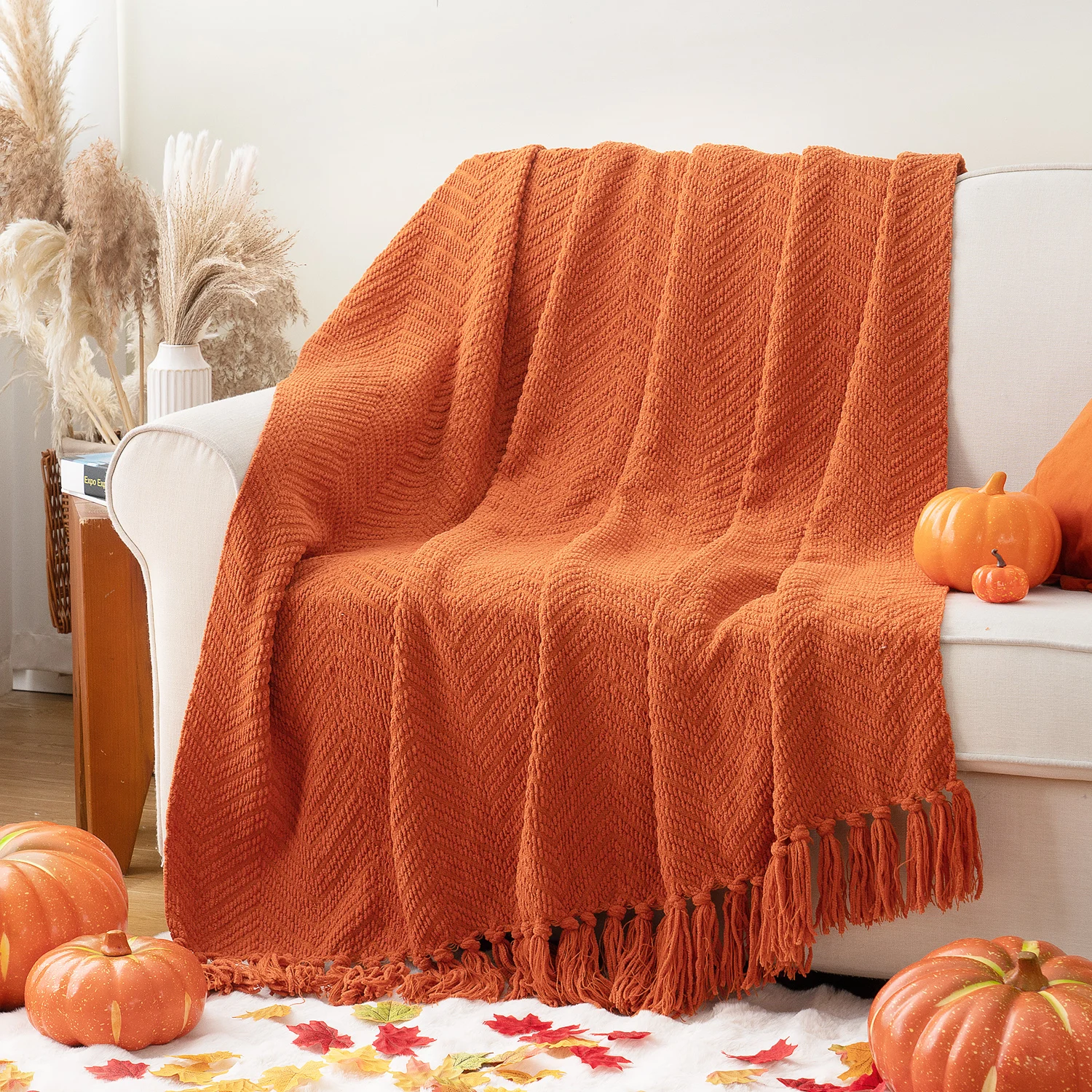 Battilo Chenille Knitted Throw Blanket for Couch Soft Thick Decorative Sofa Blanket Plaid Bed Throws Spring Living Room Decor