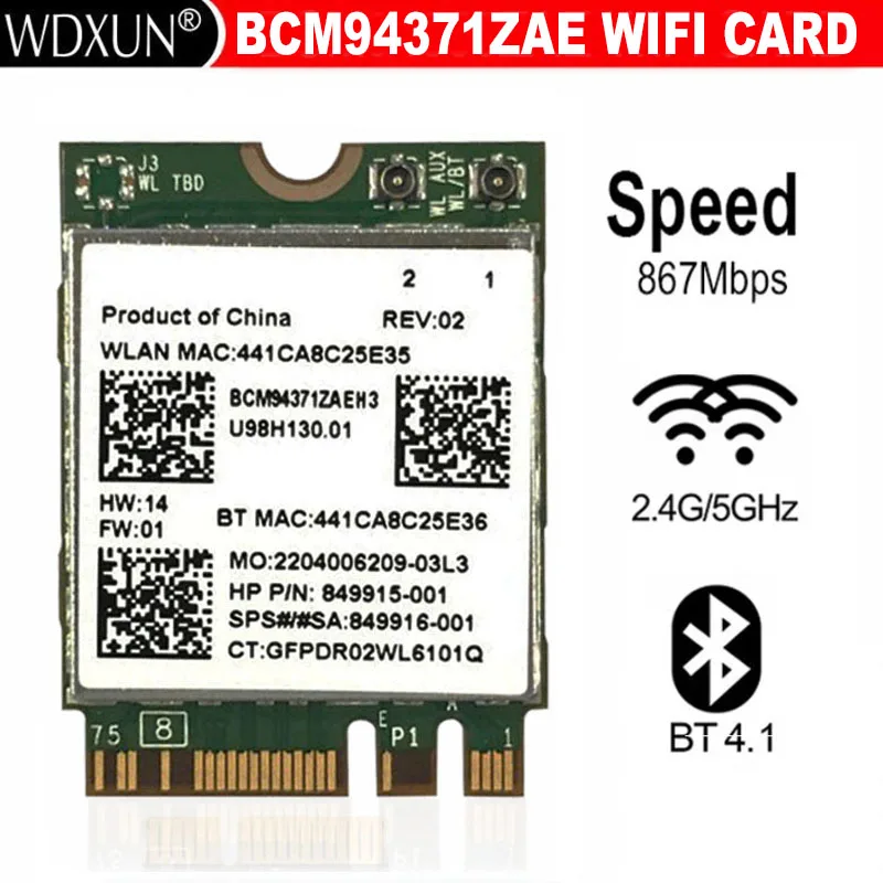 Broadcom Bbcm94371 Bcm4371 802.11 Ac Ngff M2 867Mbps Wifi E Bluetooth 4.1 Combo Sps 843549-001 Scheda Di Rete Wireless
