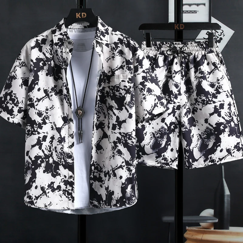 

【M-3XL】New men's printed shirt sets, high quality fashion trend shorts, Hawaiian style casual floral tops, INS HOT men's and wom