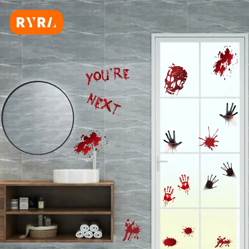 

Хэллоуин Окно Прилипает страх кровавый отпечаток ноги Внутренняя/наружная жуткая настенная наклейка и напольные наклейки