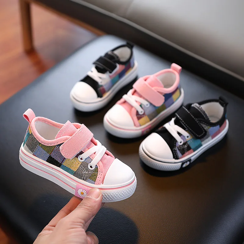 Children Canvas Shoes Toddlers First Walker Shoes Fashion Classic Casual Sneakers Little Kids Skate Checkered Shoes 2023 Autumn