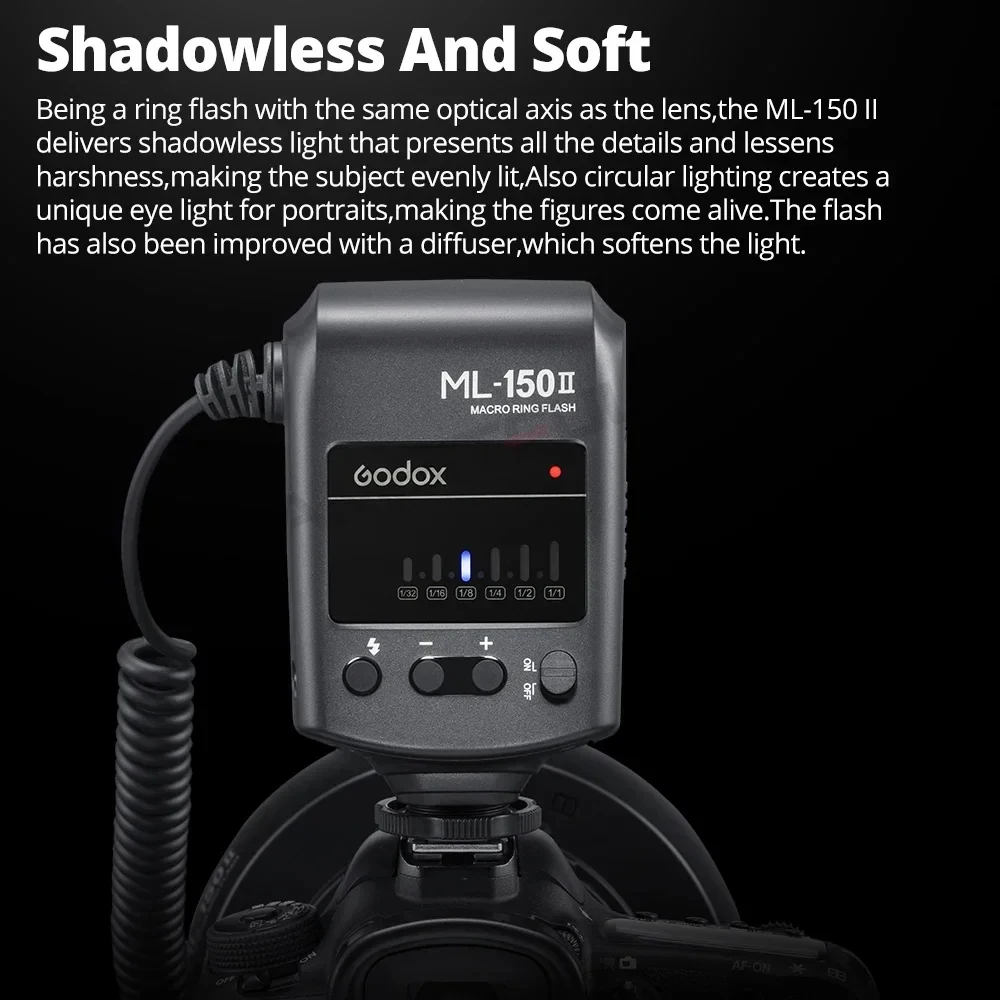 Godox ML-150II Macro LED Ring Flash Camera Flash for Sony Canon Nikon Fuji Olympus Panasonic DSLR Cameras