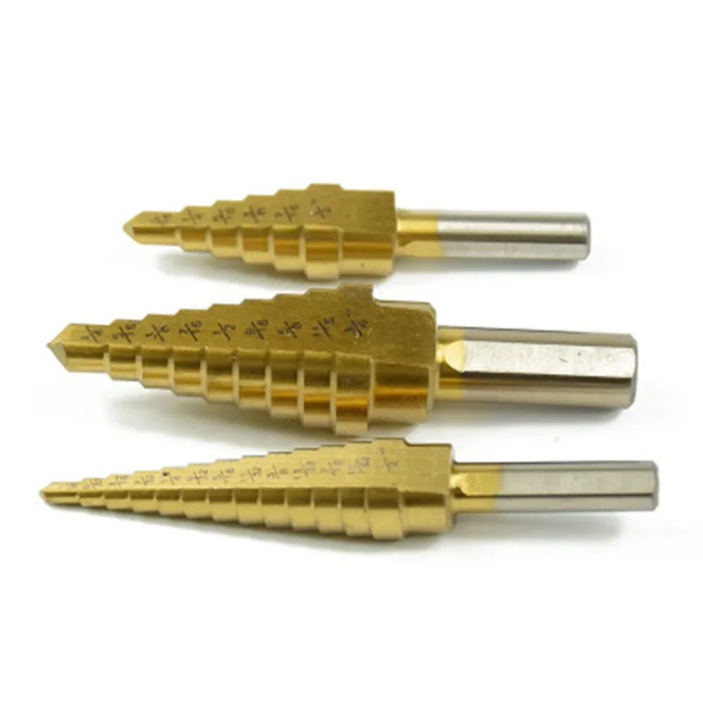 

3pcs/set 1/8-1/2 1/4-3/4 3/16-1/2 The Pagoda Shape HSS Triangle Shank Metal Steel Hole Cutter Step Drill Bit