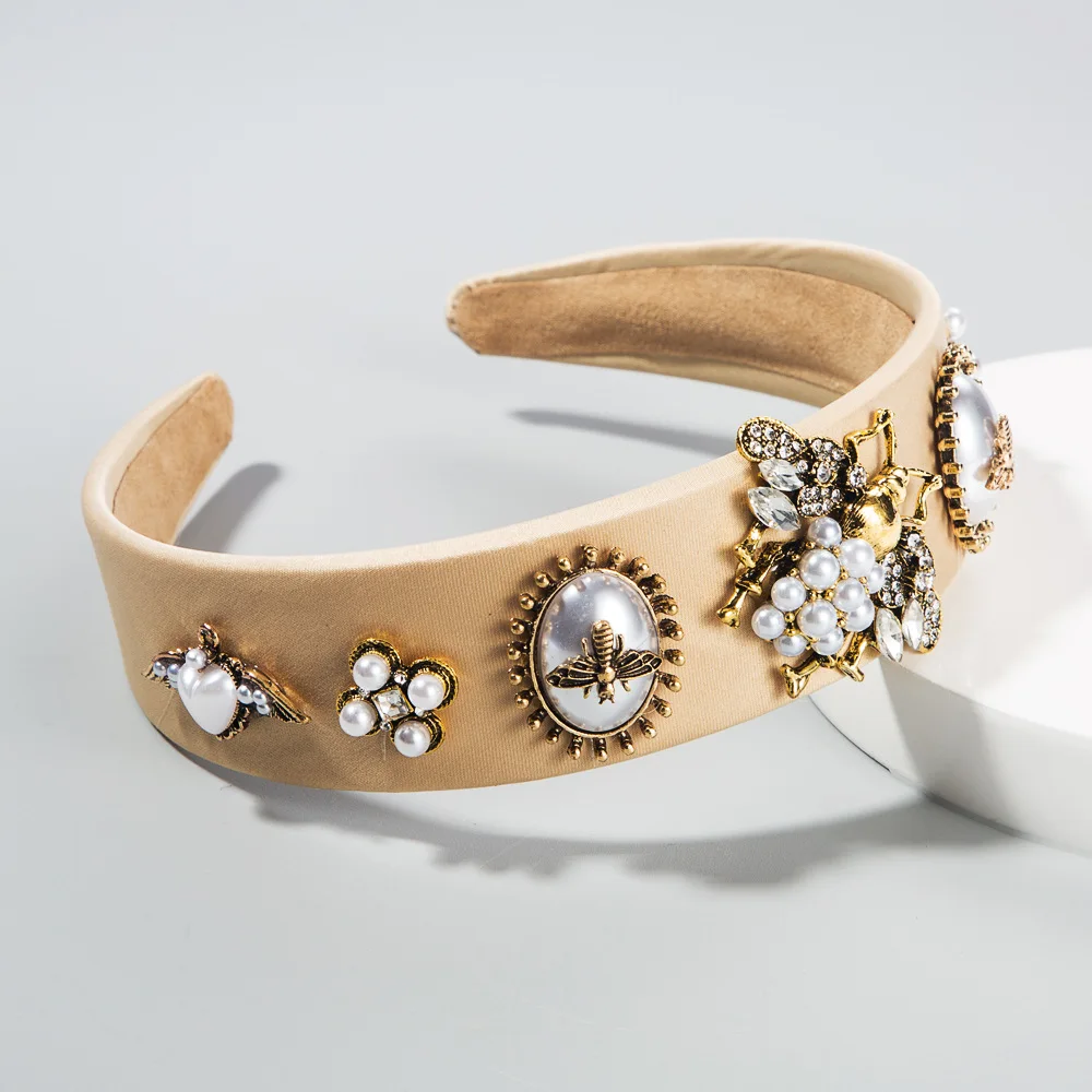 European and American new bees inlaid with rhinestone pearl baroque creative ins wide hair accessories