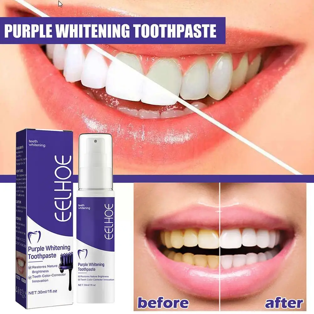 30ml Professional Whitening Toothpaste Purple Color Care Toothpaste Tooth Corrector Toothpaste Reduce Yellowing Brightening T0W0 hismile v34 teeth color corrector whitening purple 1 53 fl oz 30ml）