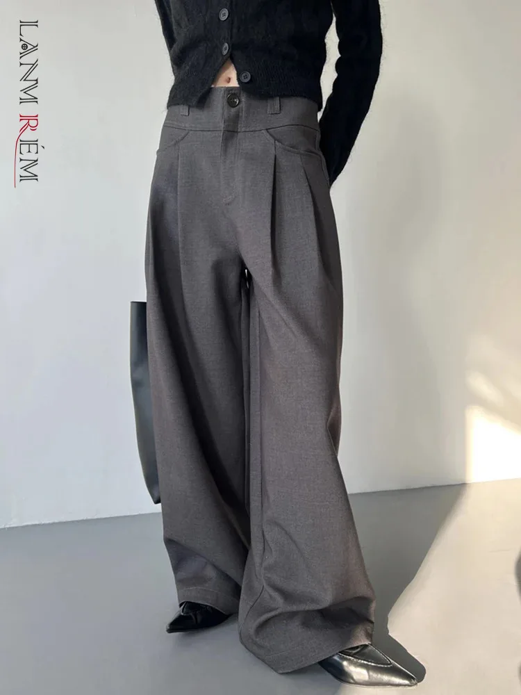 

[LANMREM] Office Lady Wide Leg Pants For Women 2024 Spring New Minimalism High Waist Straight Loose Fashion Clothing 26D7807
