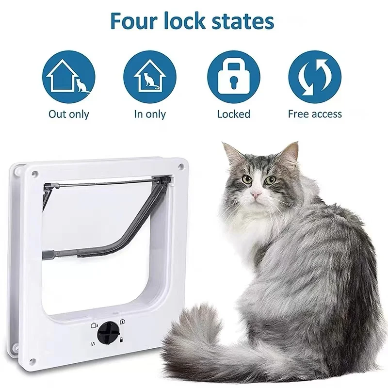 Cat Door Pet Door Dog Cat Flap Door With 4 Way Security Pet Door With Controllable Access Direction Small Cat ABS Plastic Gates Doors Pet Supplies