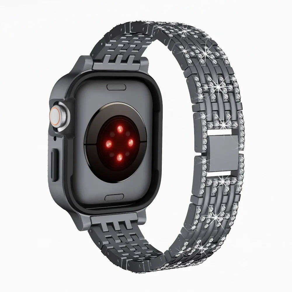 Diamond Strap+Case For Apple watch 8 7 45mm 41mm Bracelet Wristband Correa for iWatch Series 6 5 4 SE 44mm 40mm Protective Cover