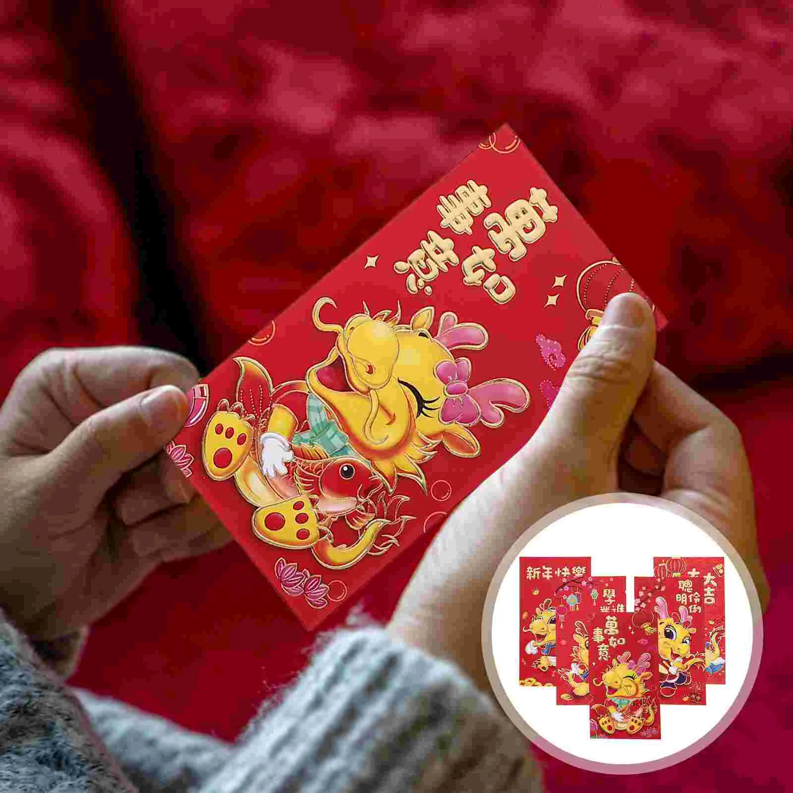

Красные конверты HongBao в китайском стиле, новогодние пакеты для денег, сумки для денег, красные конверты с карманами (смешанный стиль)