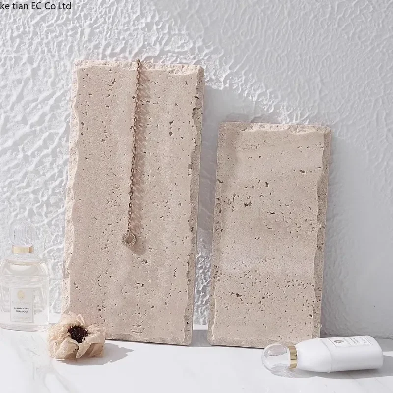 Wabi Sabi style natural cave stone flat plate Irregular edged beige cave stone tray Aromatherapy perfume jewelry storage tray 3