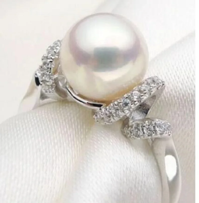 

Natural beautiful Perfect Round AAA 10mm Akoya White Pearl Ring 8#