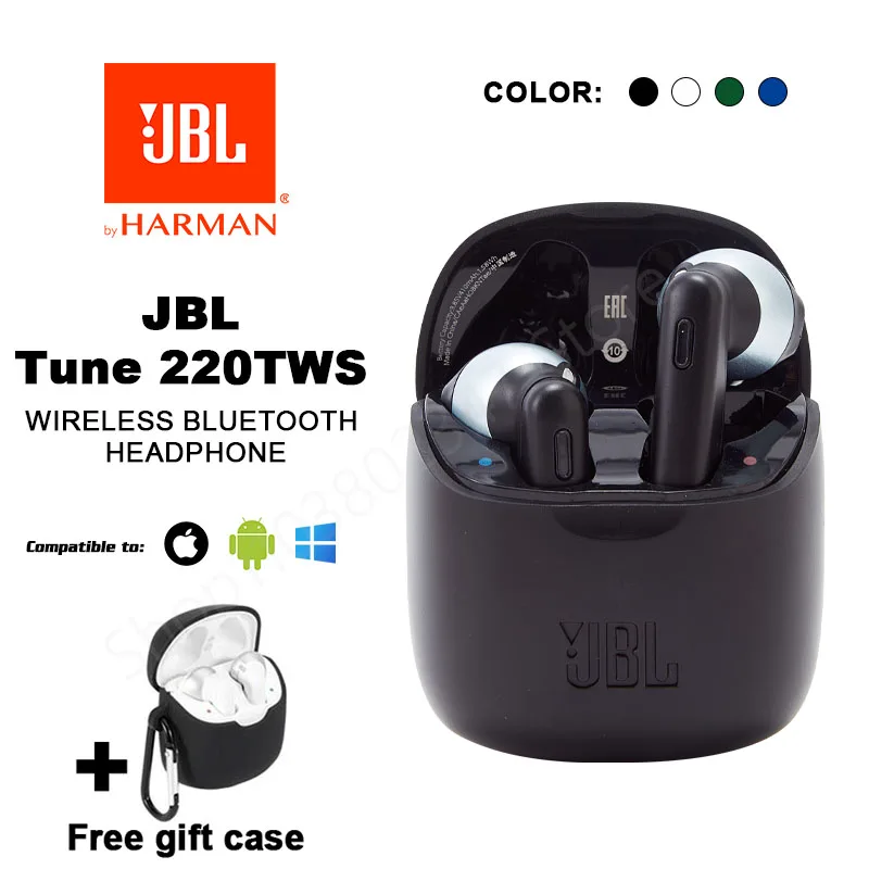 Оригинальные JBL Tune 220TWS настоящие беспроводные наушники-вкладыши JBL T220TWS беспроводные Bluetooth-наушники Спортивная гарнитура + чехол