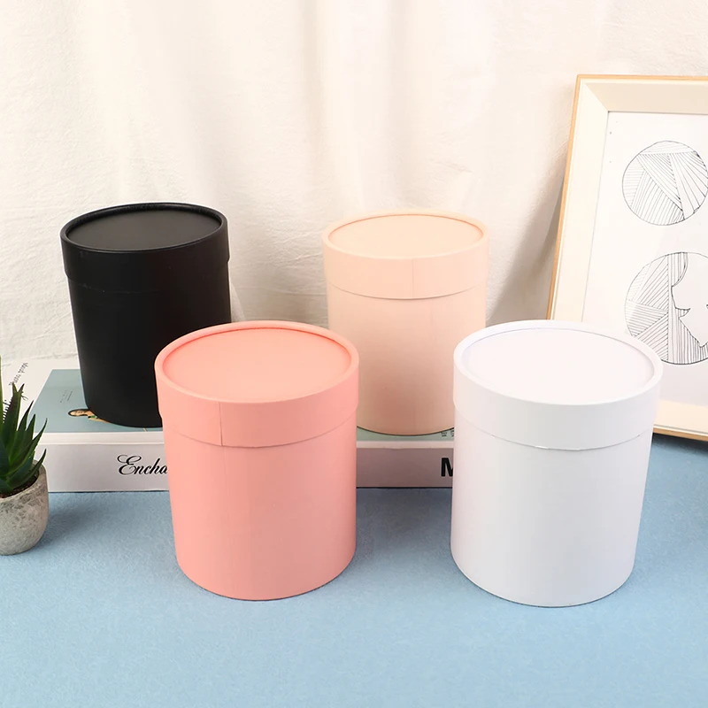 14x15cm Round Flower Paper Boxes Lid Hug Bucket Florist Gift Packaging Box Portable Gift Candy Bar Boxes Party Wedding Supply