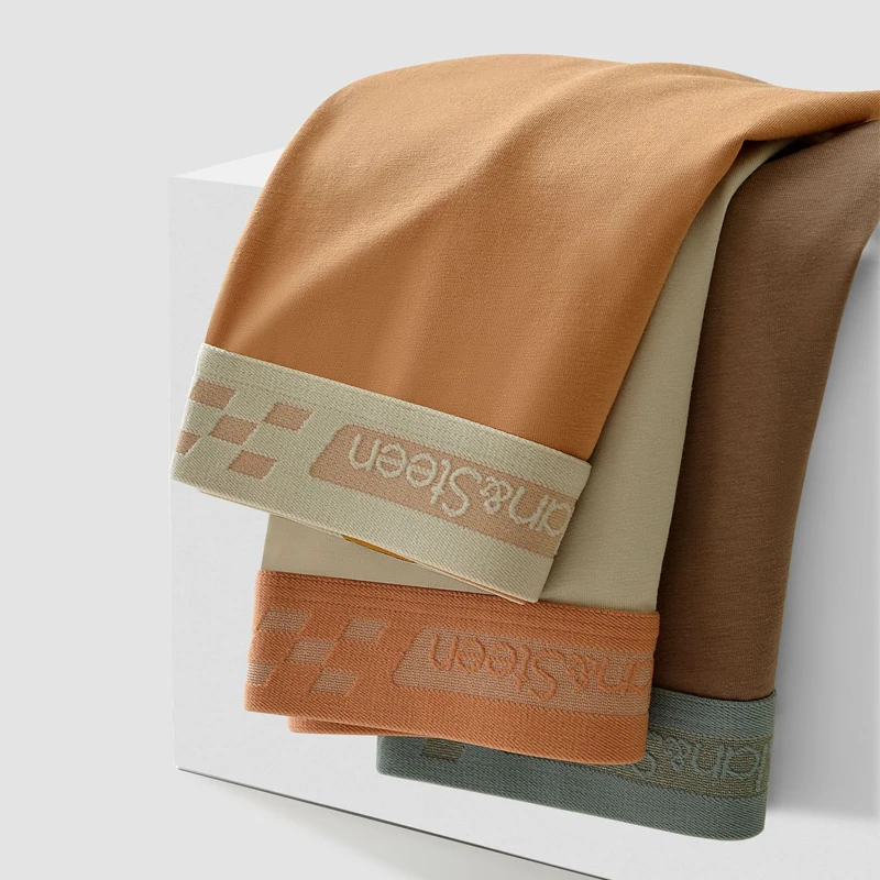 Cotton men's underwear, medium waist flat corner pants, solid color youth shorts 3PCS