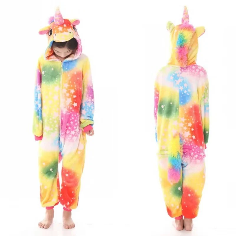 Cartoon Nightgown Flannel Anime Sleepwear Unisex One-piece Pajamas Loungewear Warm Jumpsuit Kids Xmas Cosplay Onesie Nightwear