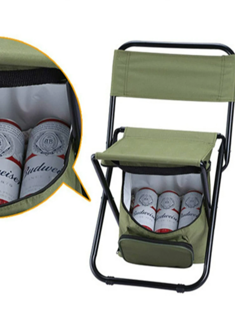 Multifunctional Folding Chair Outdoor Camping Portable Backrest Ice Pack  Chair Barbecue Heat Preservation Bag Fishing Stools