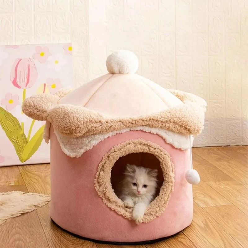 

Cat Dog House Cave Warm Winter Deep Sleep Pet Nest Geometric Ice Cream House Fun Comfort Nest For Medium Durable Easy Install
