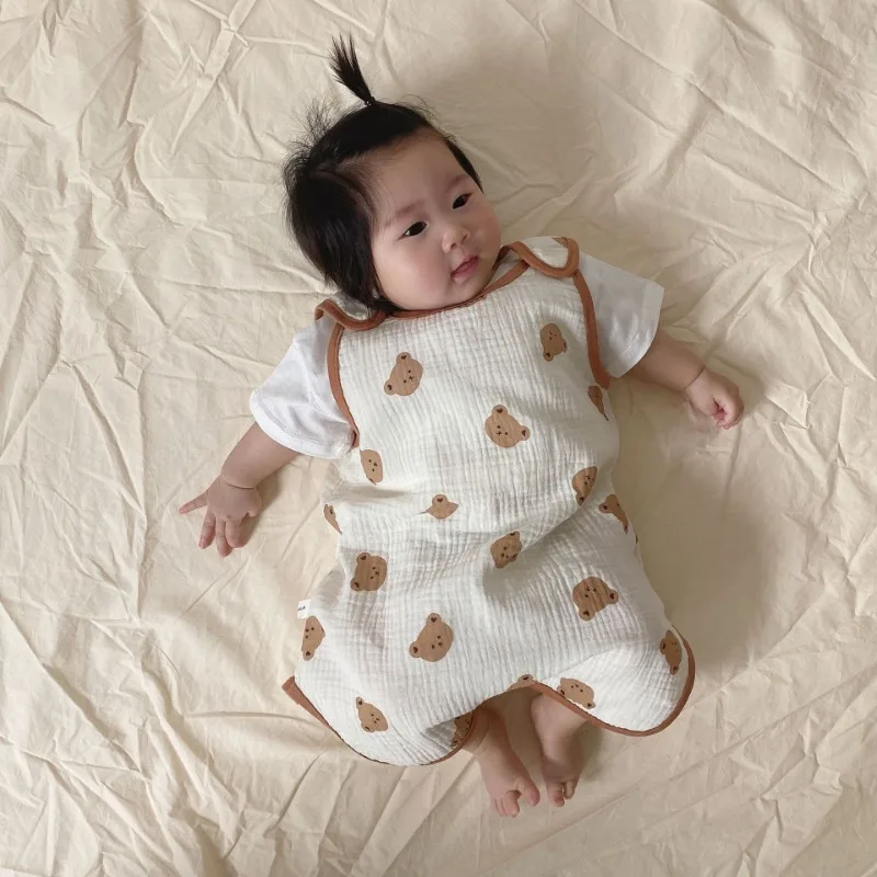 Baby Crawling Suit Pure Cotton Gauze Sleeping Cloth Sleeveless Vest Newborn Children's Anti Kick Quilt Spring Summer Thin Style kids pajamas