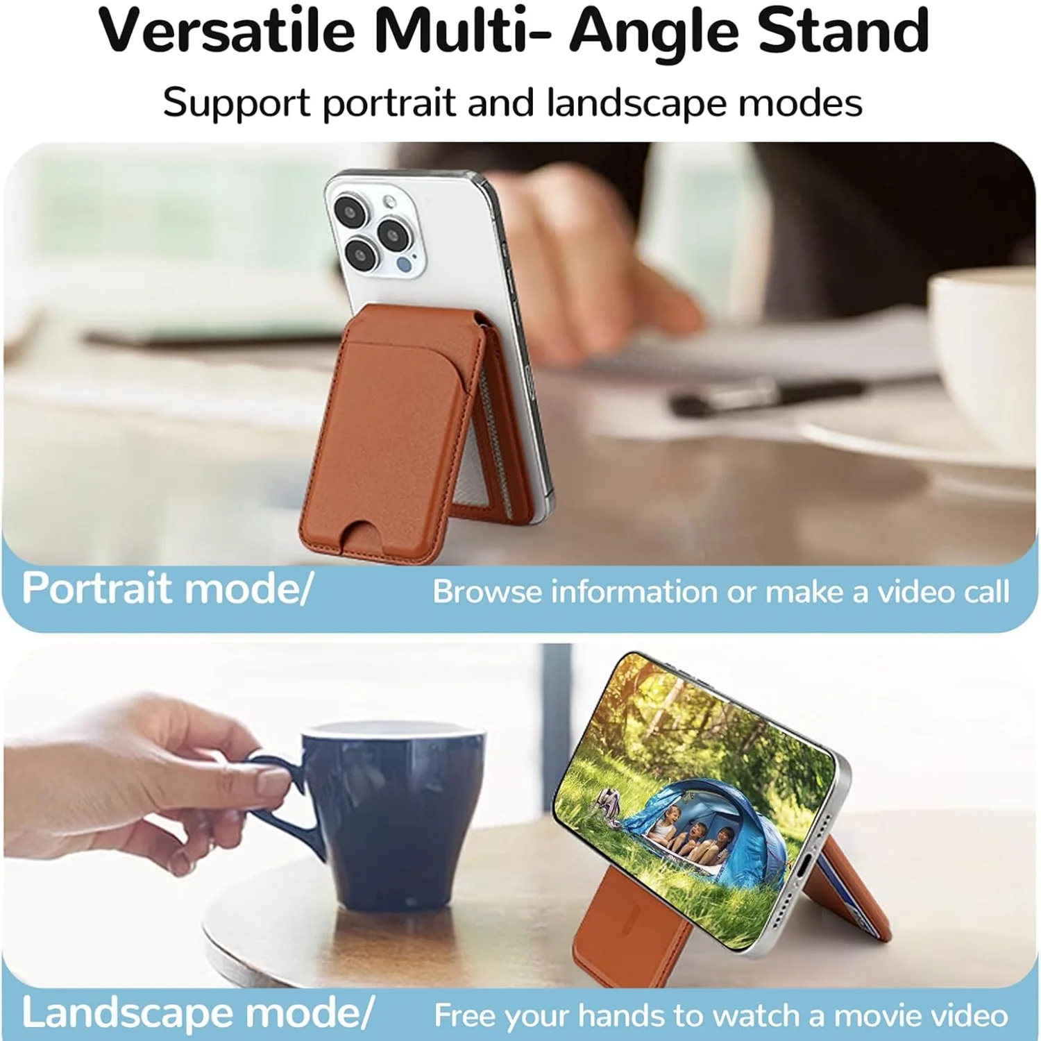 Portafoglio Magnetico per Mag-Safe con Supporto Regolabile, Porta Carte, Blocco RFID, Portafogli in Pelle Aggiornati Compatibili - immagine 3