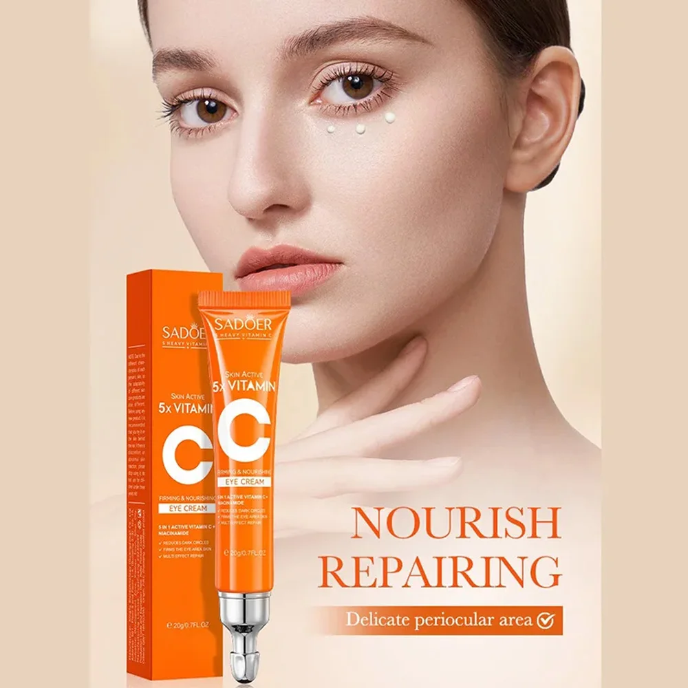 SADOER Vitamin C Eye Cream Anti Dark Circles Eyes Bags Remover Moisturizing Brightening Firming Skin Care Products for Eyes