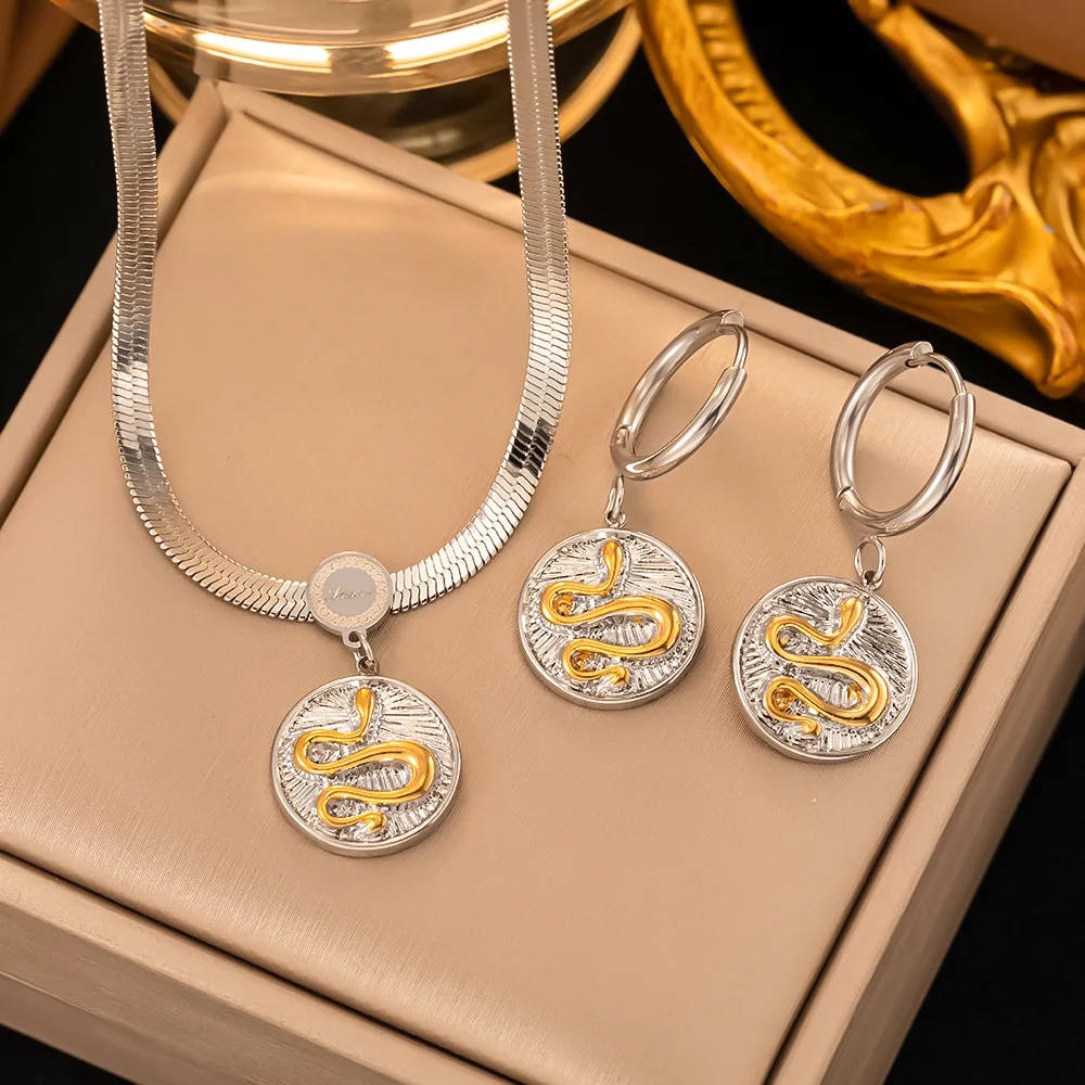 

SITA 316L Stainless Steel Snake Pendant Necklace Earrings For Women Fashion Lady Clavicle Chain Hip Hop Punk Jewelry Gifts